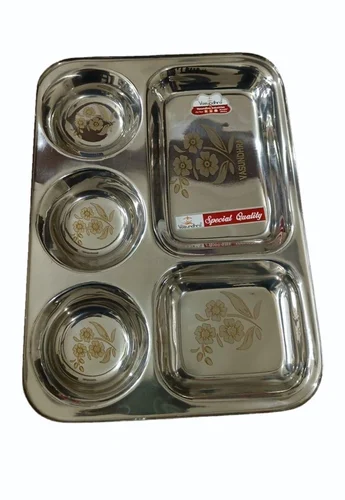 Stainless Steel 5 Compartment Plate